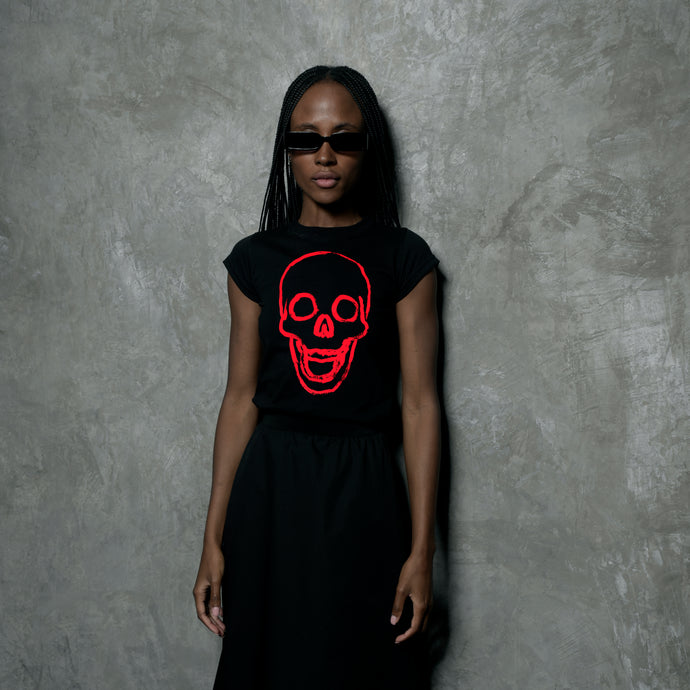 CAMISETA MUJER SKULL RED PAINT