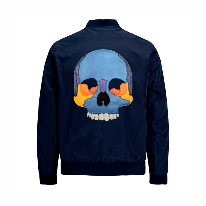Chamarra Bomber Navy Blue Skull Leather