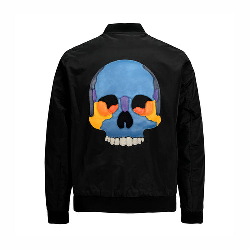CHAMARRA BOMBER BLACK SKULL LEATHER PATCH