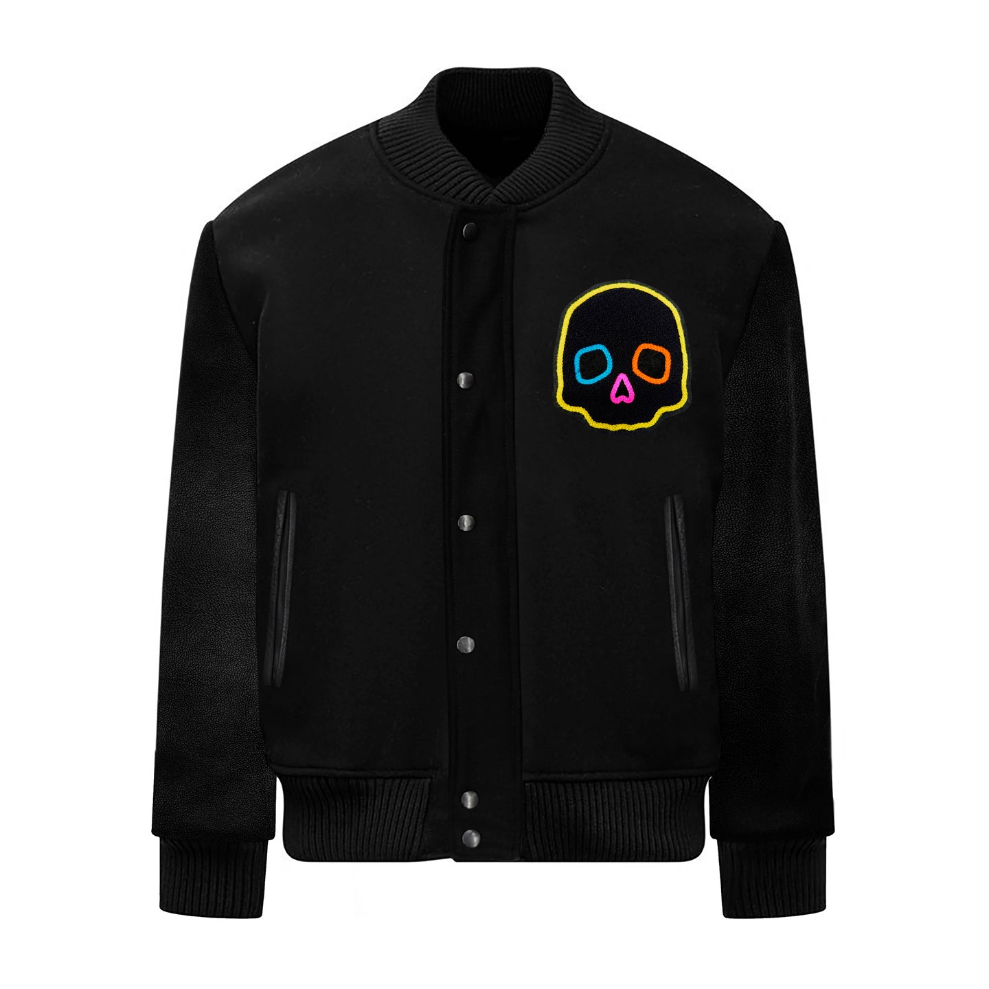 VARSITY BOMBER JACKET LEATHER DETAILS