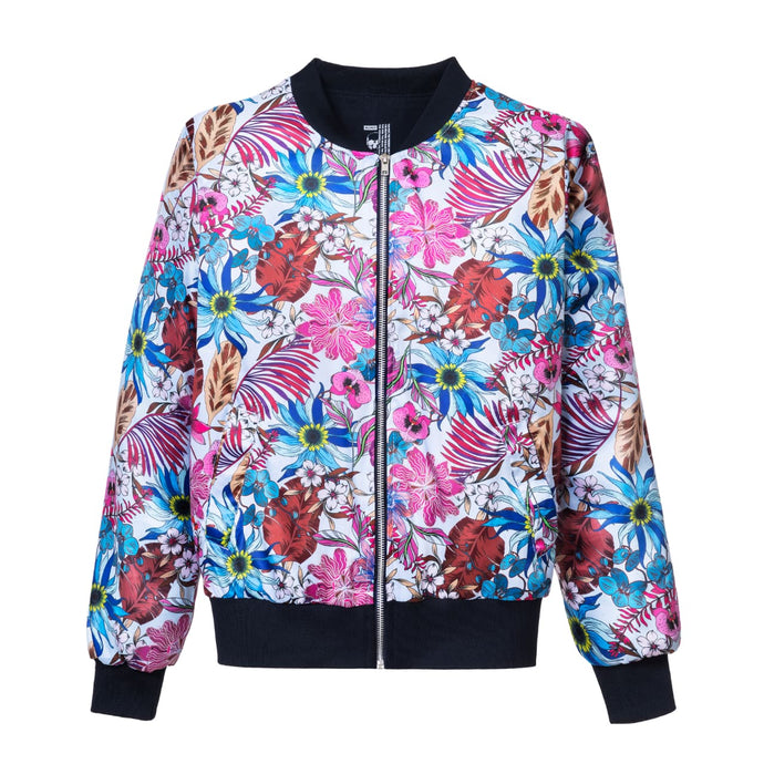 Chamarra Bomber Sky Blue Flowers