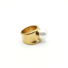 Cargar imagen en el visor de la galería, Anillo Gold Wide Pearl Sculpt