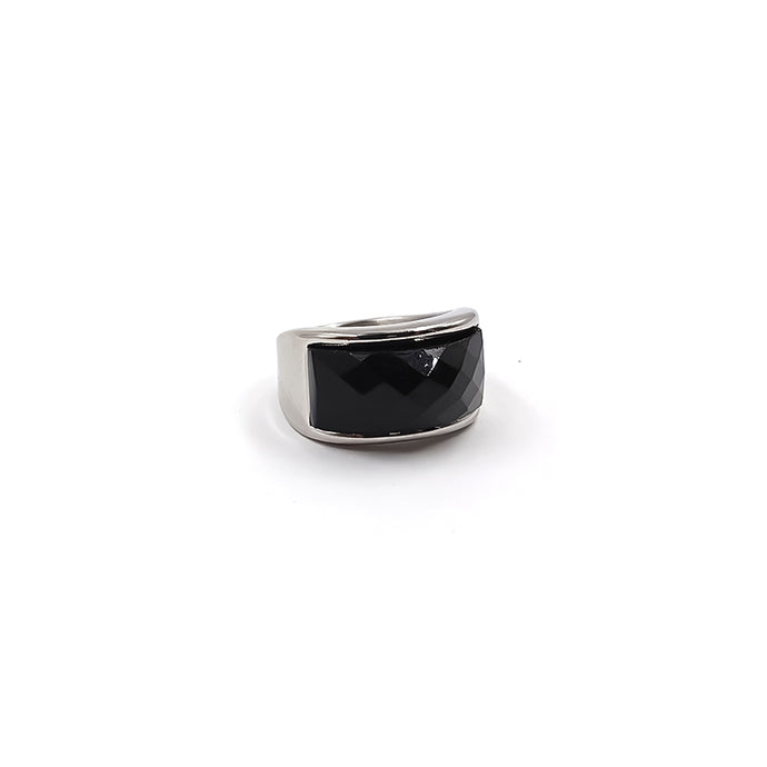 ANILLO CIRCLE FACETED  BLACK STONE