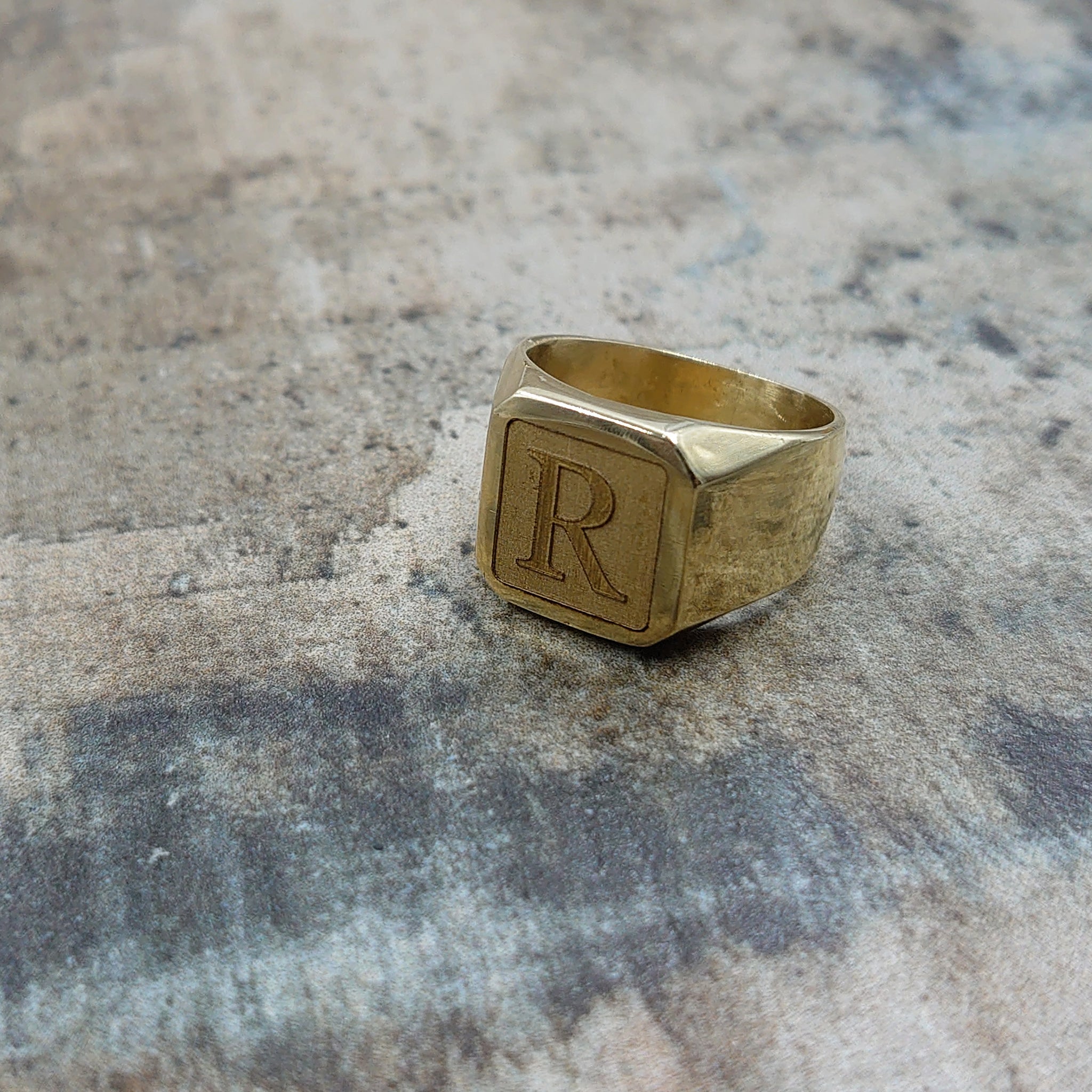 Anillo De Sello Cuadrado Con Letra S Floral Para Hombre - Acero Inoxidable 316L, Estilo Motero