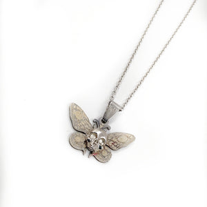 COLLAR BUTTERFLY ACERO CRÁNEO INCRUSTADO