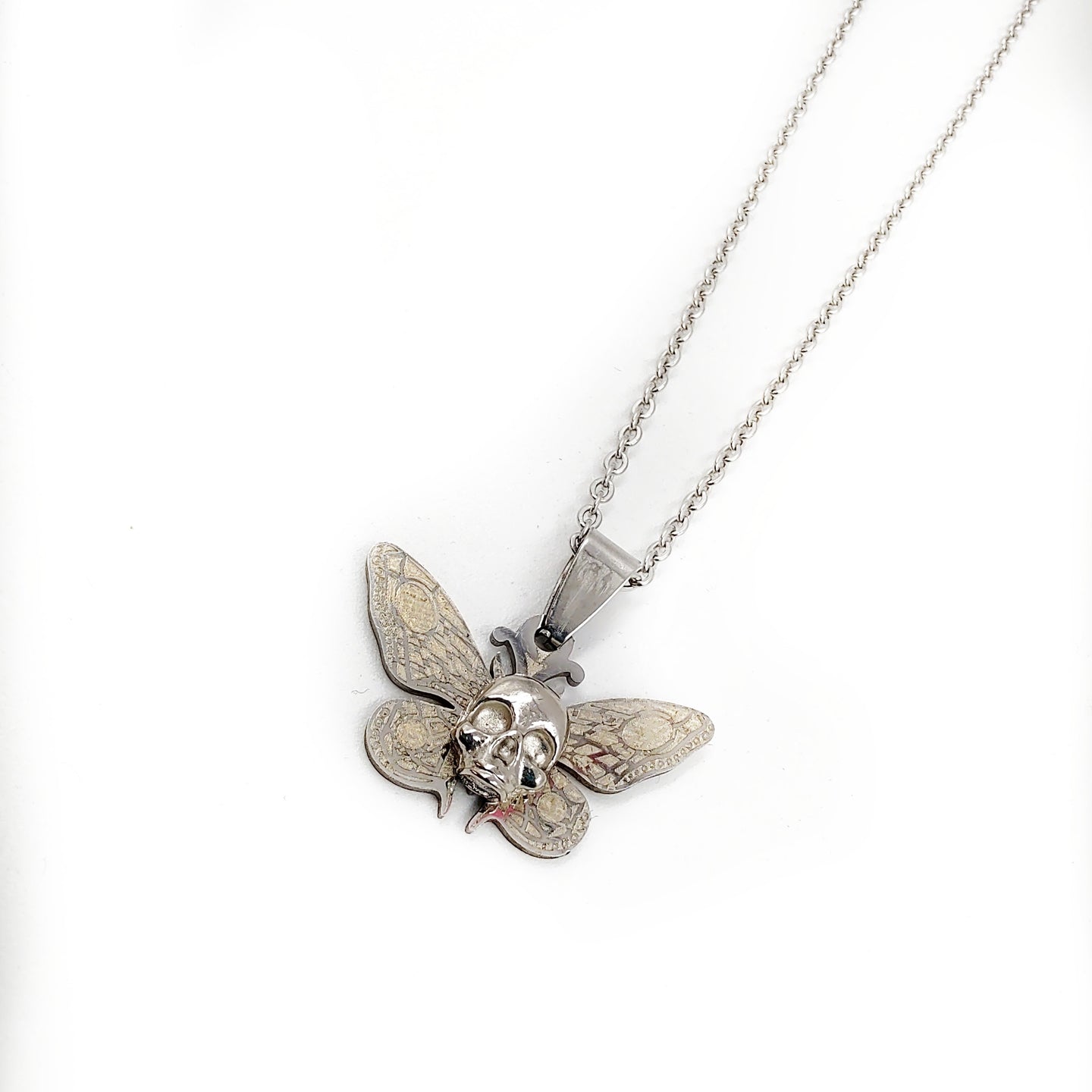 COLLAR BUTTERFLY ACERO CRÁNEO INCRUSTADO